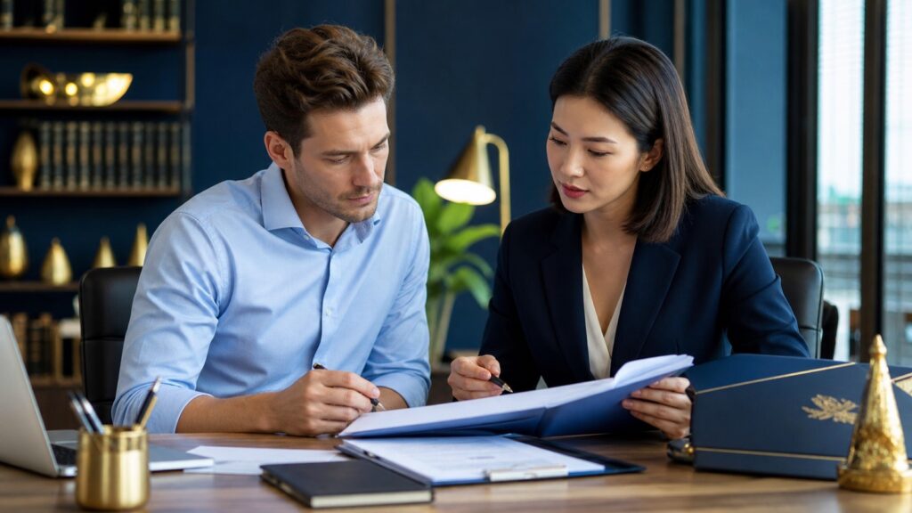 Employee reviewing visa and work permit cancellation documents