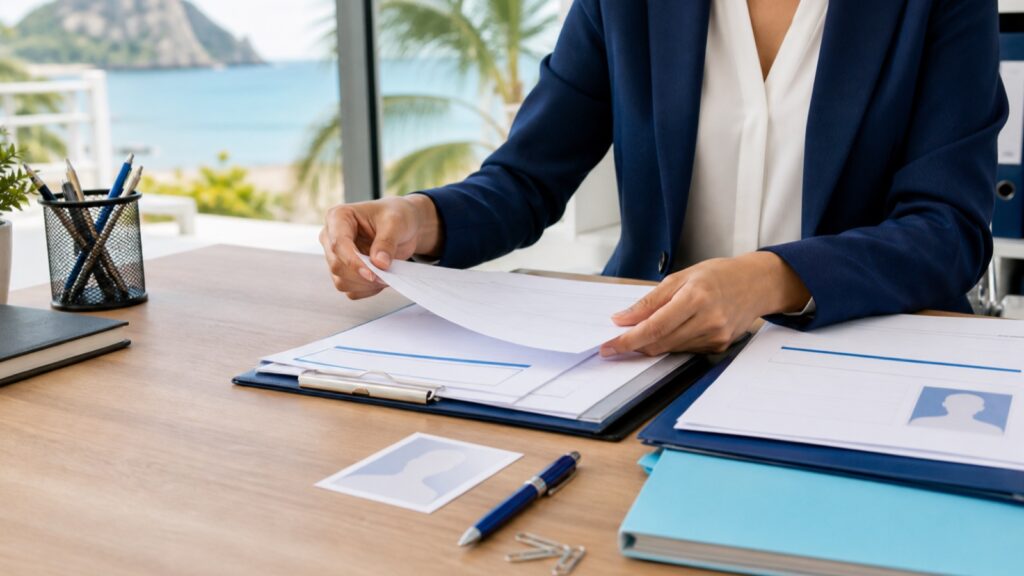 Organised Thailand immigration application forms at a professional consultation