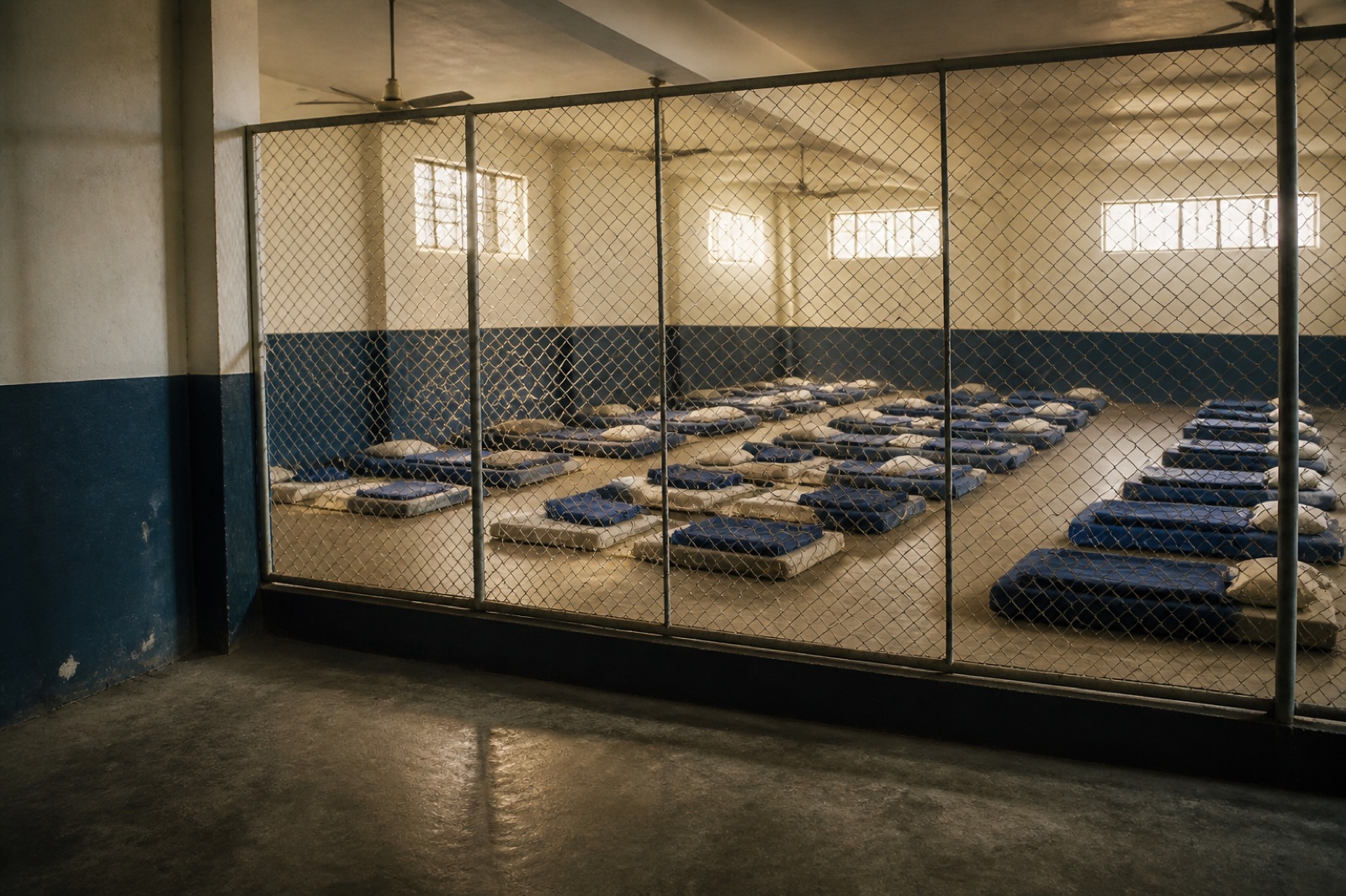 Representative crowded immigration detention sleeping area illustrating reported IDC conditions