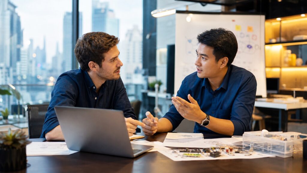 Startup founder discussing a Thailand SMART Visa business plan
