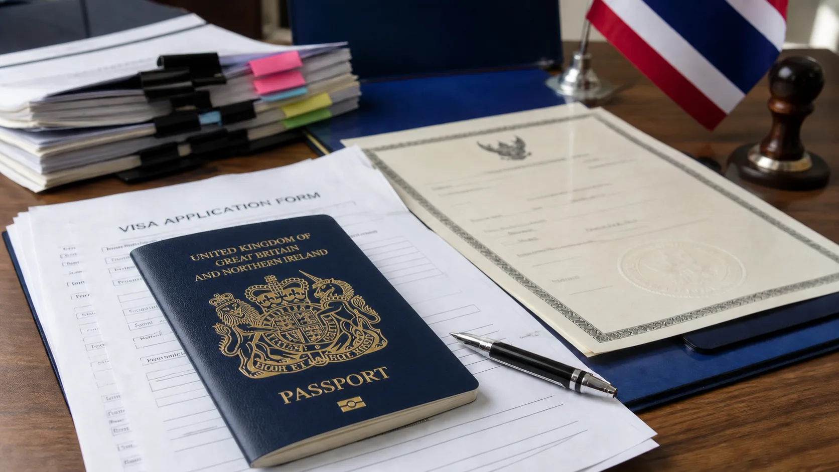 British passport and visa documents representing stricter Thailand DTV application checks