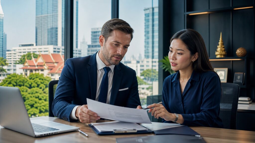 Foreign professional reviewing Thailand work permit documents