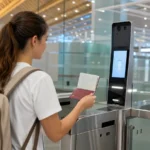 Resenär använder automatisk passkontroll på en thailändsk flygplats