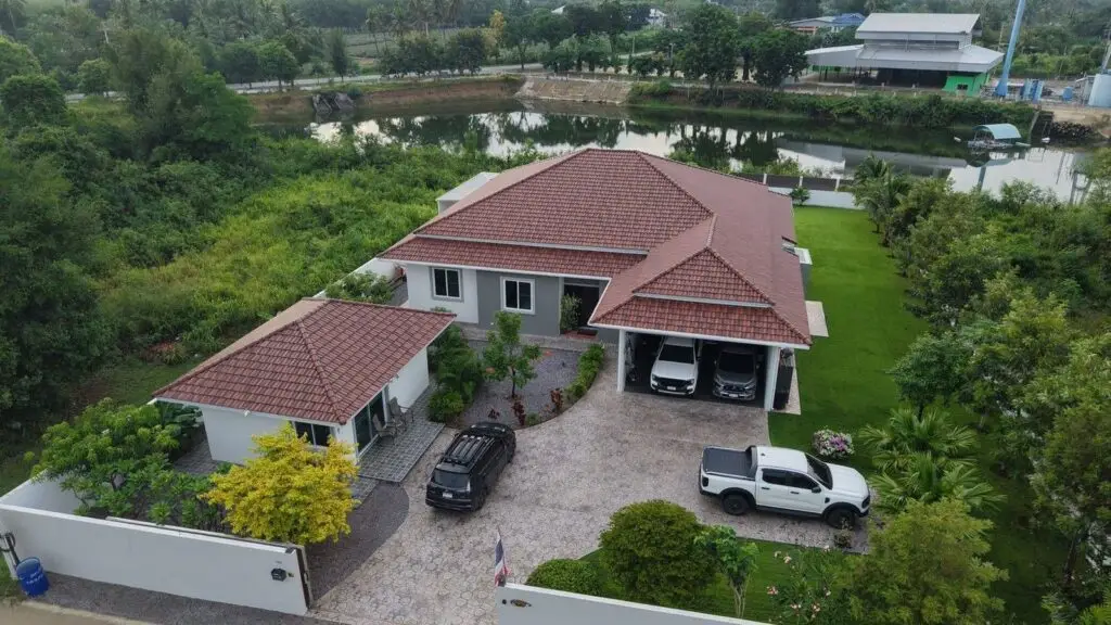 Aerial view of the five-bedroom Wang Phong pool villa and garden