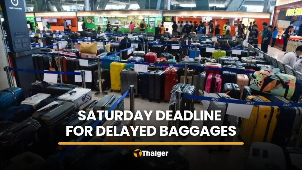 Delayed Thai Airways baggage being processed during the Suvarnabhumi airport recovery operation