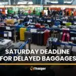 Delayed Thai Airways baggage being processed during the Suvarnabhumi airport recovery operation