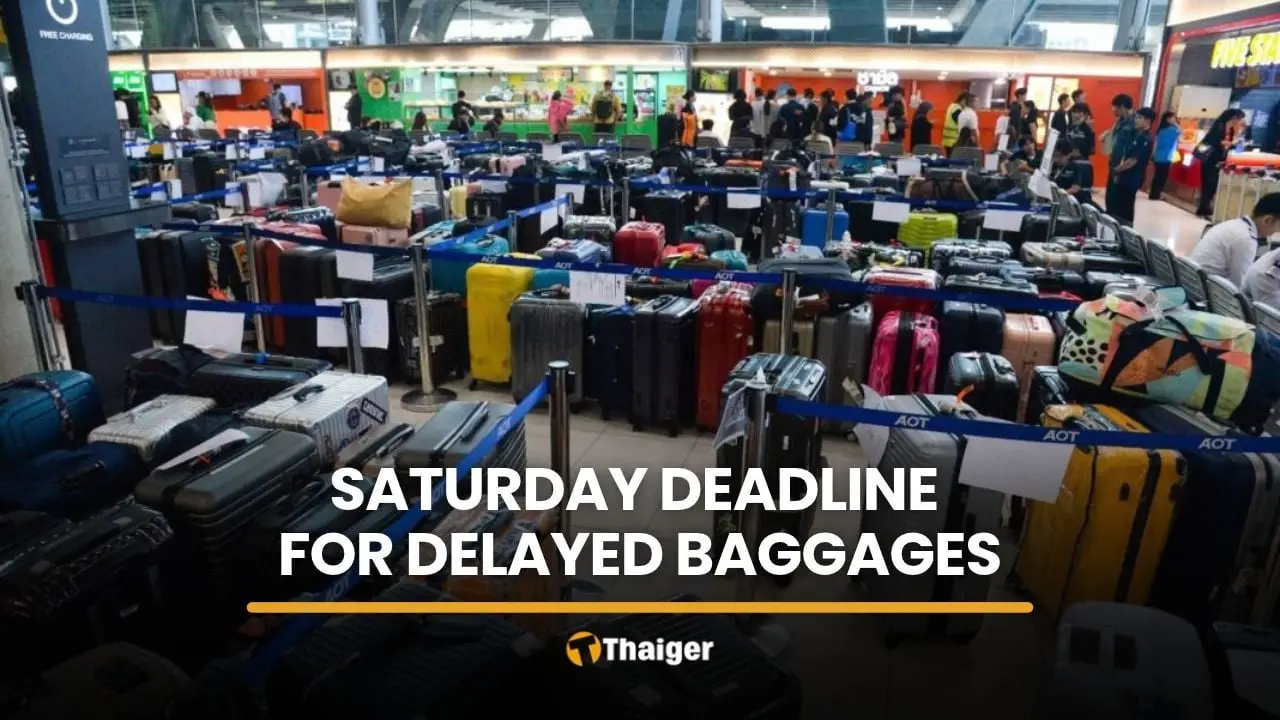 Delayed Thai Airways baggage being processed during the Suvarnabhumi airport recovery operation