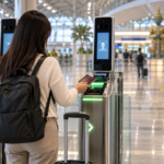 Traveller using an automated immigration gate at a Thai airport