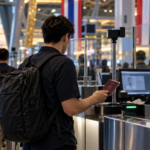 Traveller presents a passport for immigration screening at a Thai airport